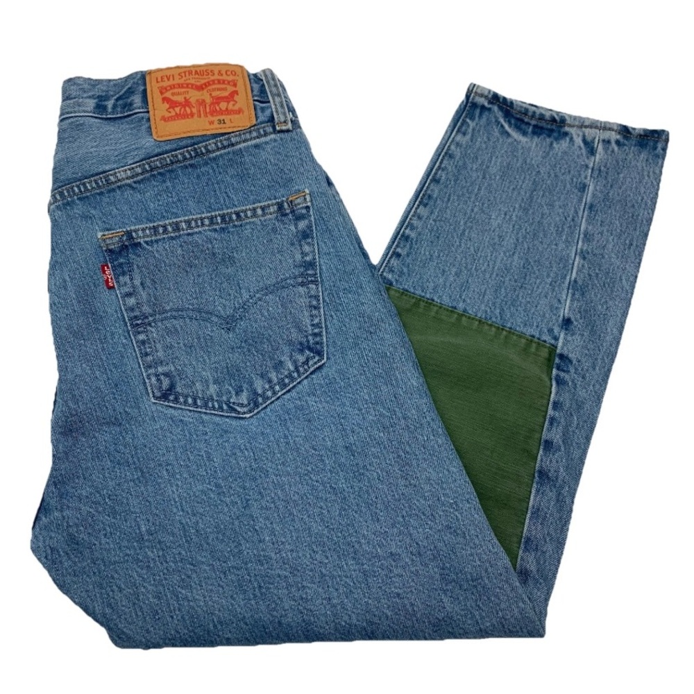 Levis Double Knee Jeans Blue Green Workwear Button Fly Denim Pants Mens Size 31